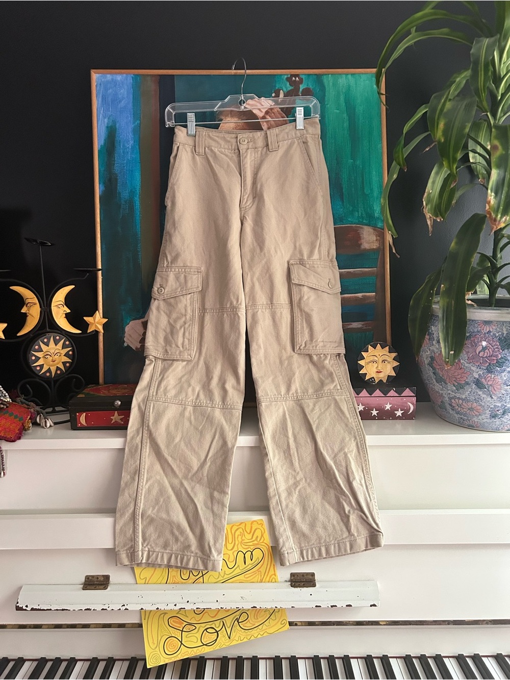 TNA Aritzia Beige Wide Leg Cargo Pants Utility Y2K Cotton Women’s Size 6